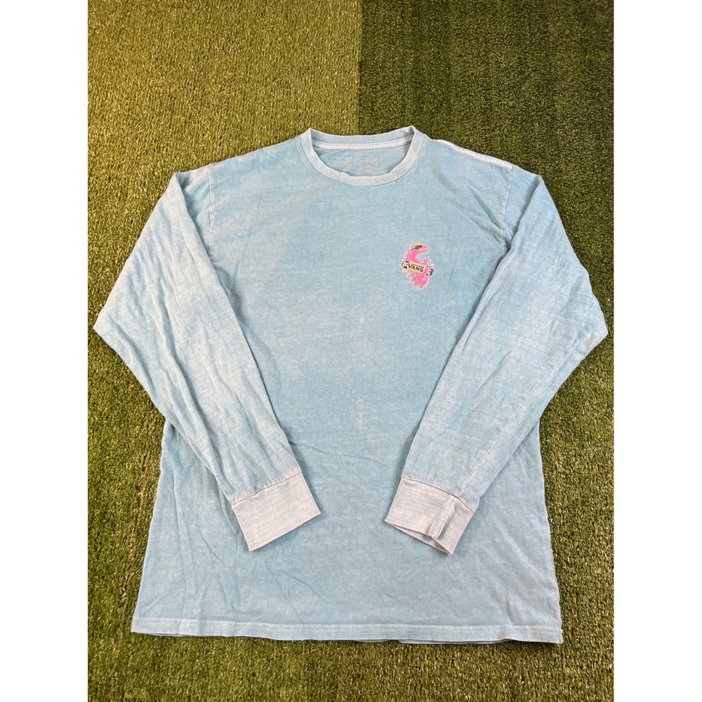 Vans Premium‎ Mens Medium Blue Mineral Wash Long Sleeve Dinosaur Graphic T-Shirt
